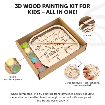 3D DIY Wood Painting Kit for Kids – Cars