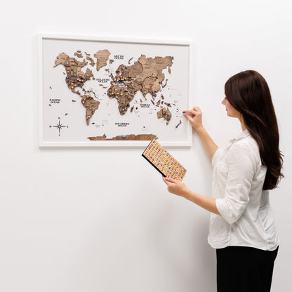 3D Wooden Panel World Map - Dark Walnut