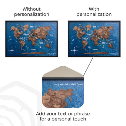 3D Wooden Panel World Map - Dark Walnut