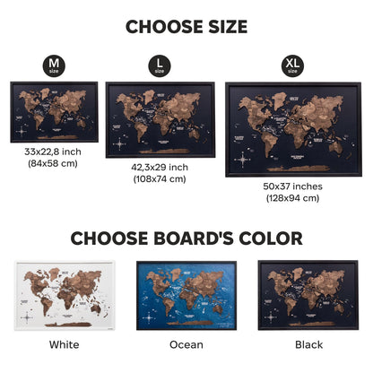 3D Wooden Panel World Map - Dark Walnut