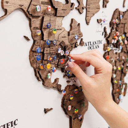 3D Wooden Panel World Map - Dark Walnut