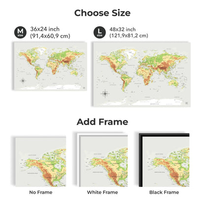 World Map on Canvas - Physical