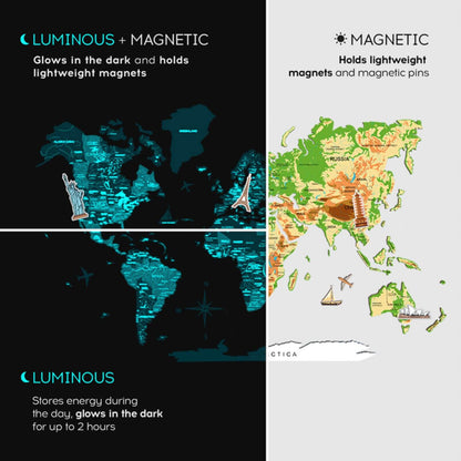 3D Luminous Colored Wooden World Map Physical