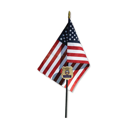 Police Officer Veteran Grave Marker With 30 Inch Tall American Cemetery Flag, Police Remembrance.