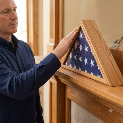 Veteran Oak Flag Case, Military flag display cases Appalachian hardwood