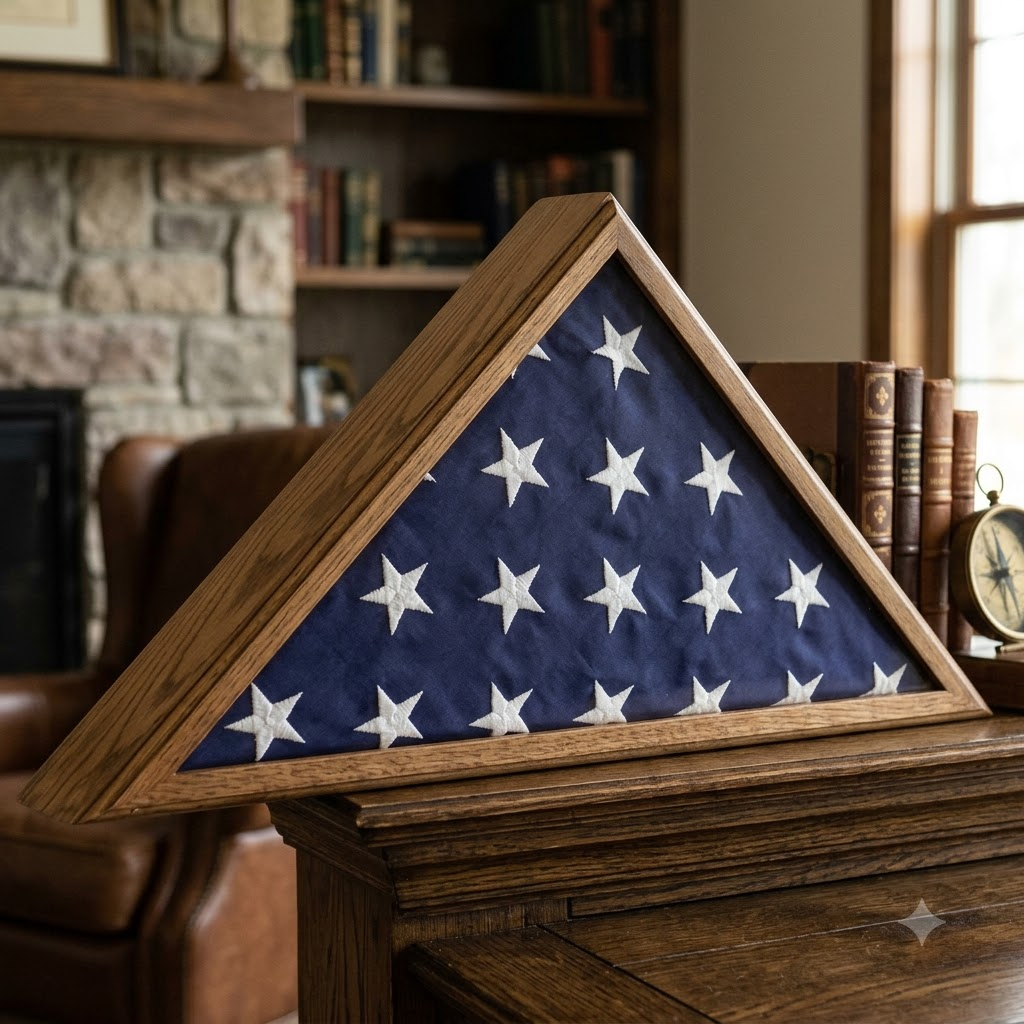 Veteran Oak Flag Case, Military flag display cases Appalachian hardwood