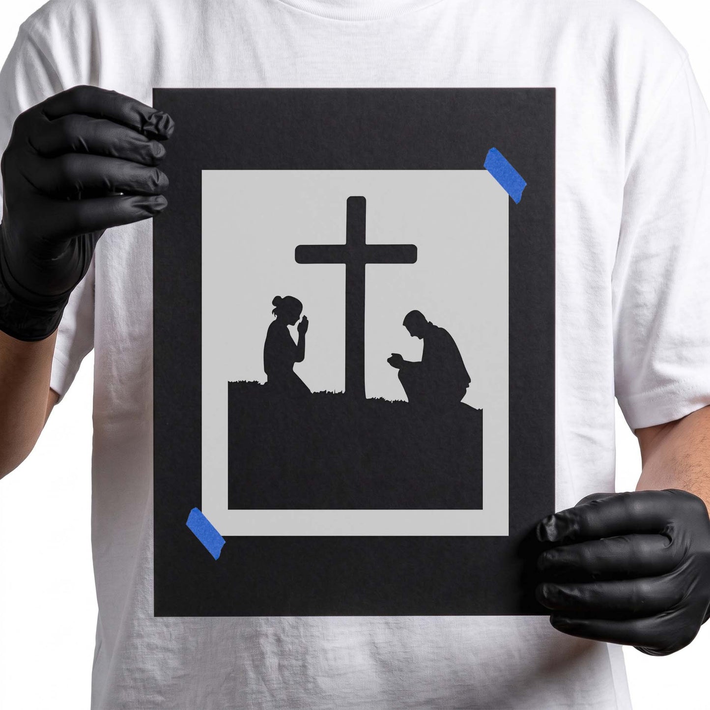 Prayer Cross Silhouette Stencil