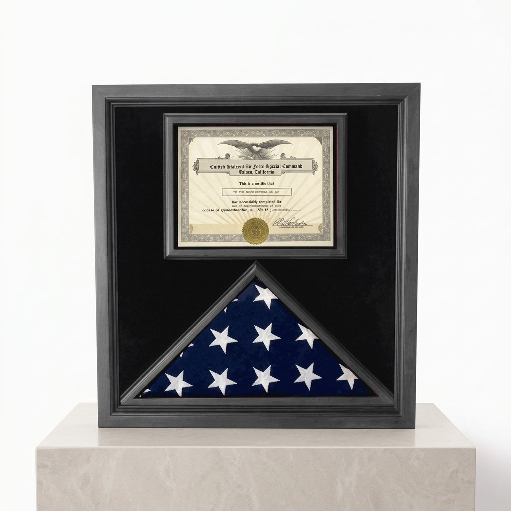 PREMIUM USA-MADE SOLID WOOD FLAG DOCUMENT CASE BLACK FINISH