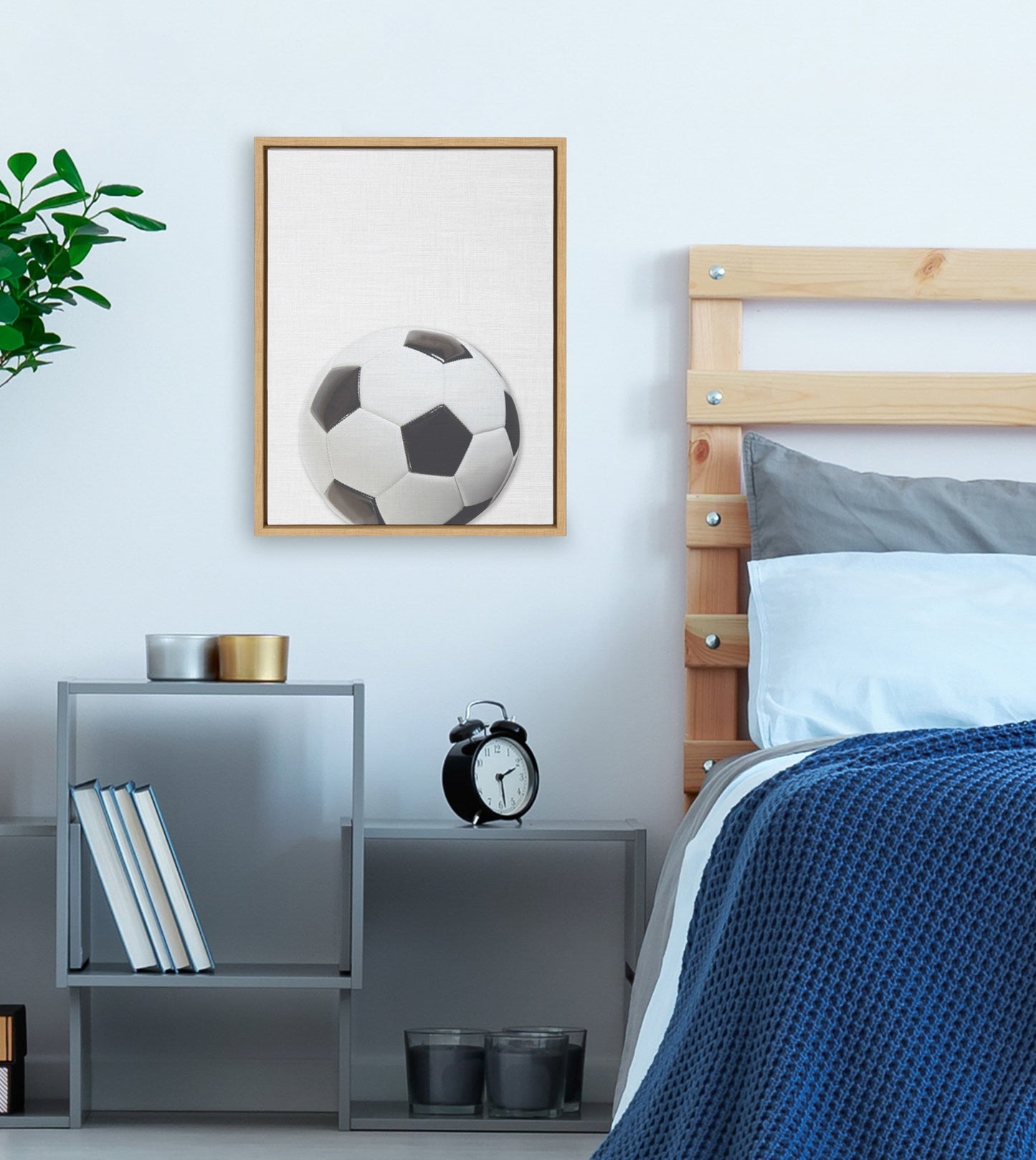 Sylvie Color Soccer Ball Portrait Framed Canvas, Natural 18x24