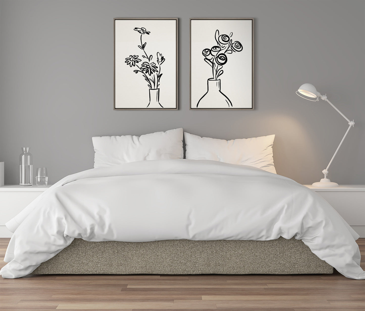 Sylvie Still Life Flowers in Vase Framed Canvas Set by The Creative Bunch Studio