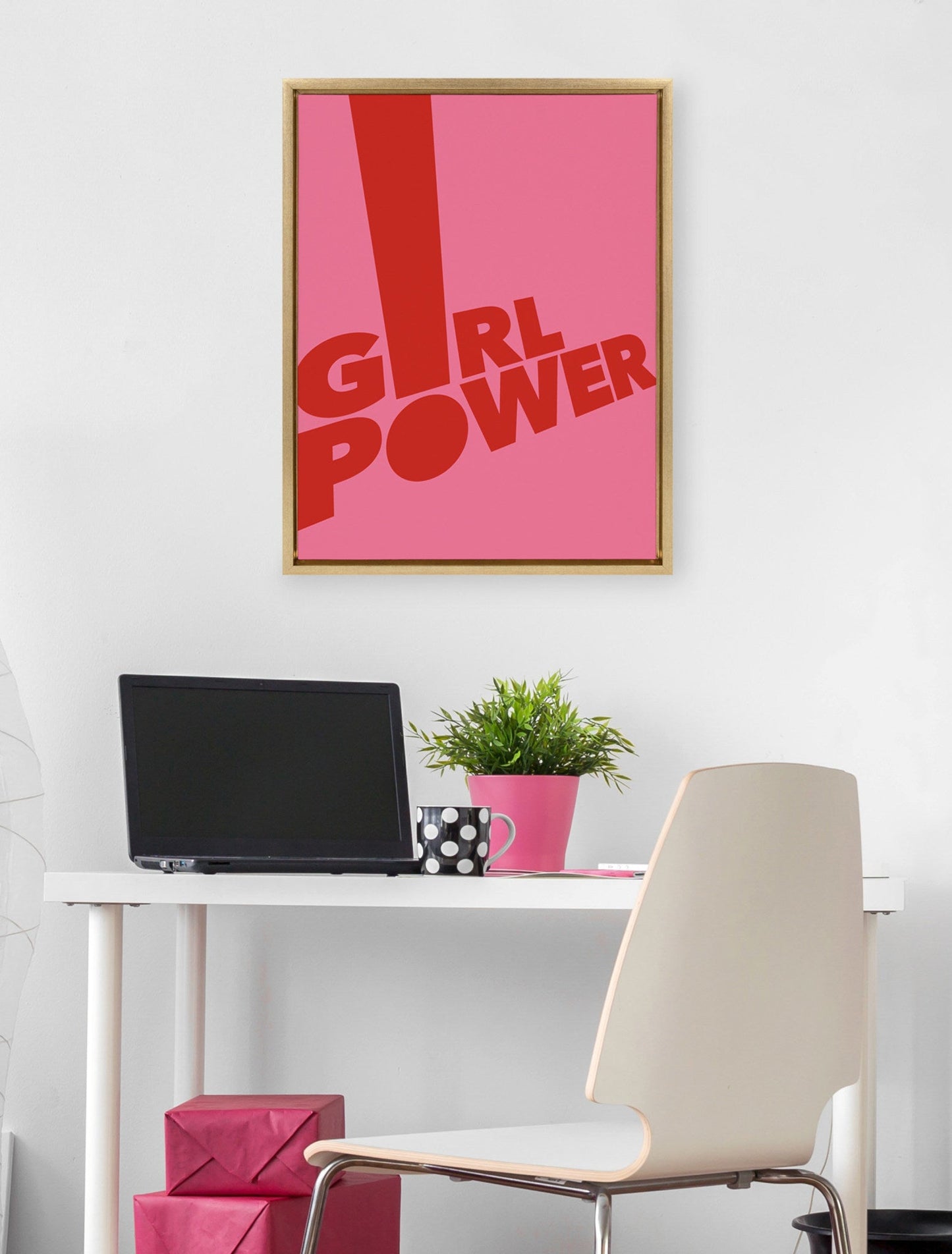 Sylvie Pink Girl Power Framed Canvas By Rocket Jack