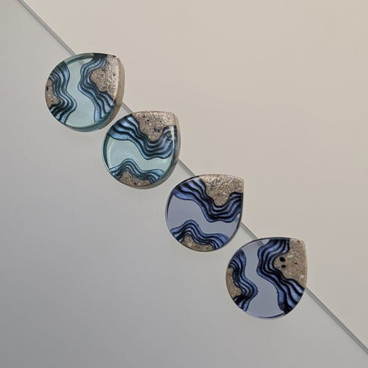 Ridge Stud Earrings – Aquamarine & Ultramarine Resin Teardrops
