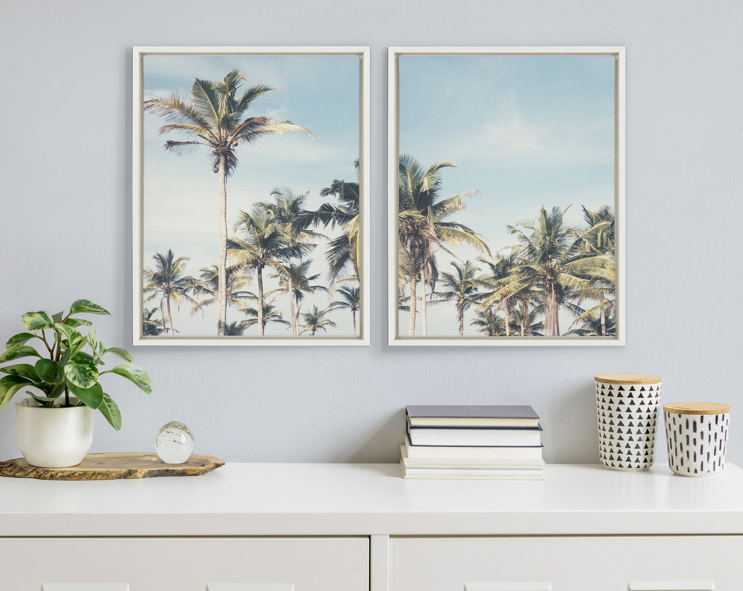 Sylvie Coastal Coconut Palm Tree Beach Framed Canvas Set by The Creative Bunch Studio