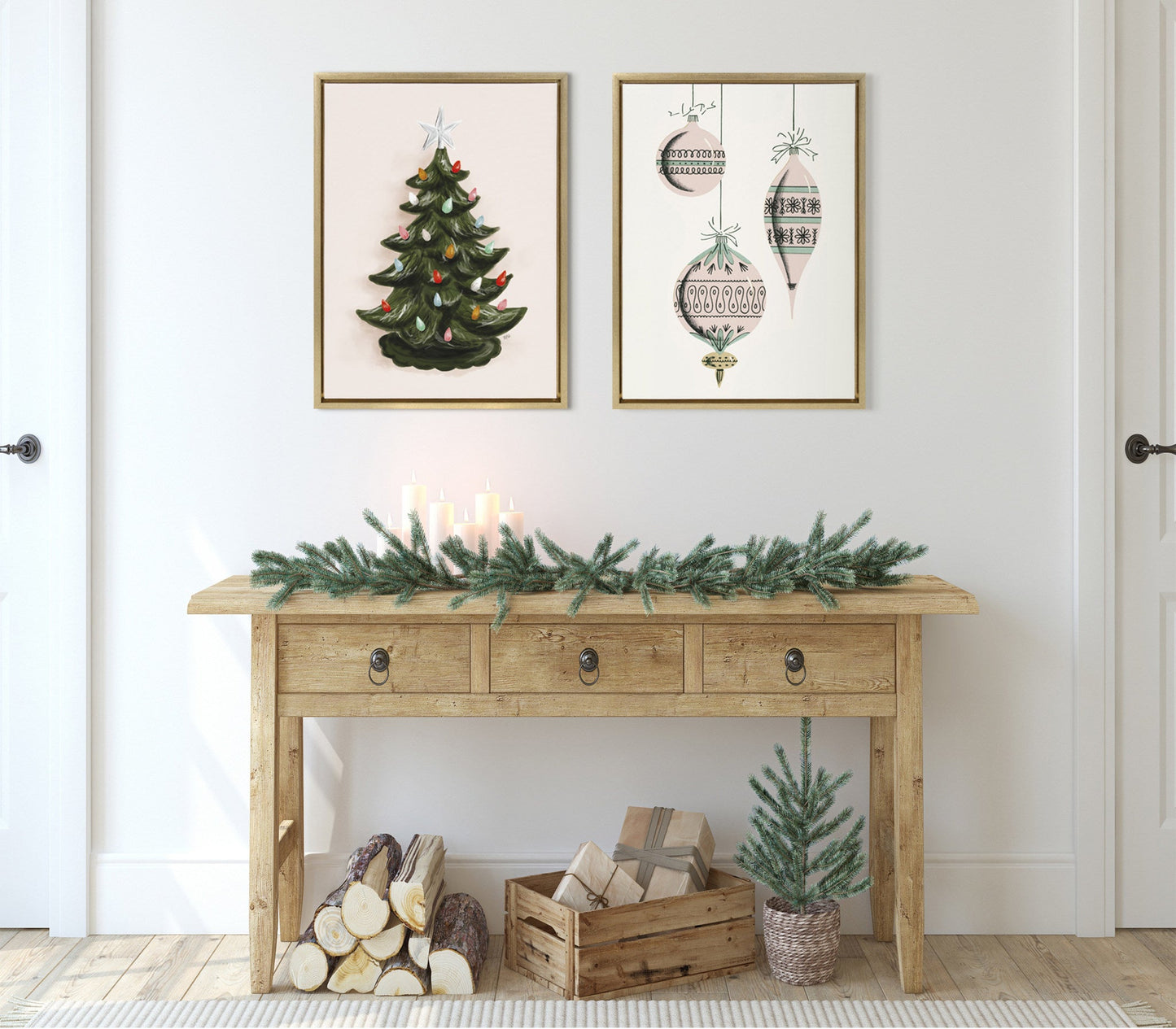 Sylvie Grandmas Tree Green Framed Canvas by Valerie McKeehan of Lily and Val, Gold 18x24