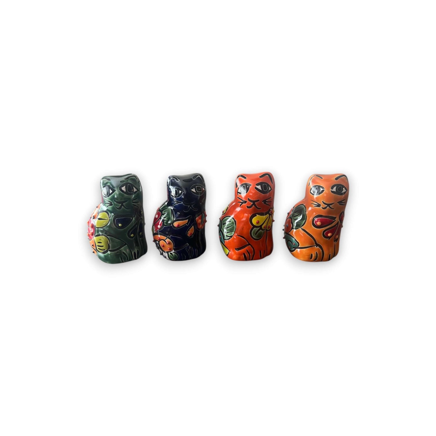 Set of 2 Small Talavera Cat Statues | Handmade Mexican Figurines