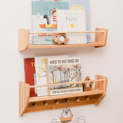 Nursery Wall Shelf with Hooks