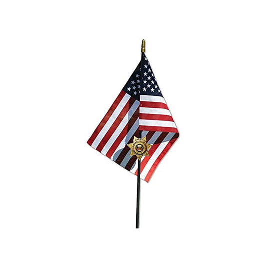 Sheriff Veteran Grave Marker With 30 Inch Tall American Cemetery Flag, Sheriff 5 Point Star Badge.