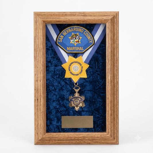 Single Medal Display Case, Wood Awards Display Case - Blue Color