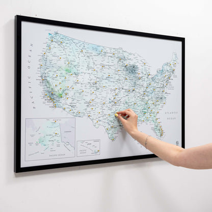 Wooden Canvas USA Map - Sky Blue