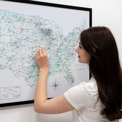 Wooden Canvas USA Map - Sky Blue