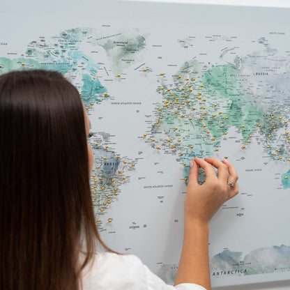 World Map on Canvas - Sky Blue