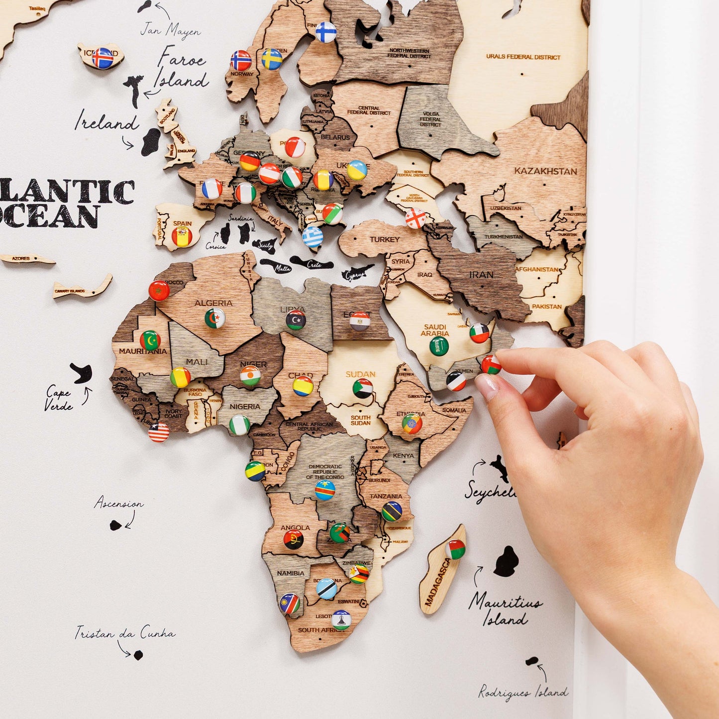 Triptych Wall Art - Wooden World Map (Smokey)