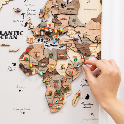 Triptych Wall Art - Wooden World Map (Smokey)