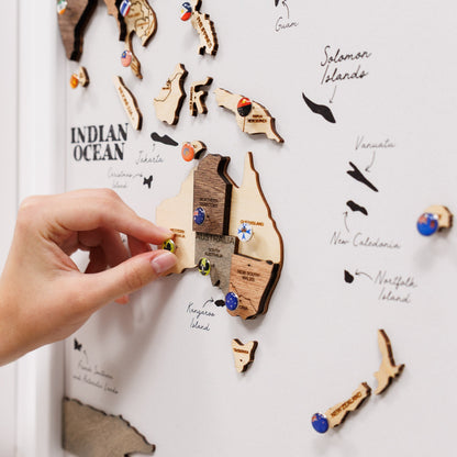 Triptych Wall Art - Wooden World Map (Smokey)