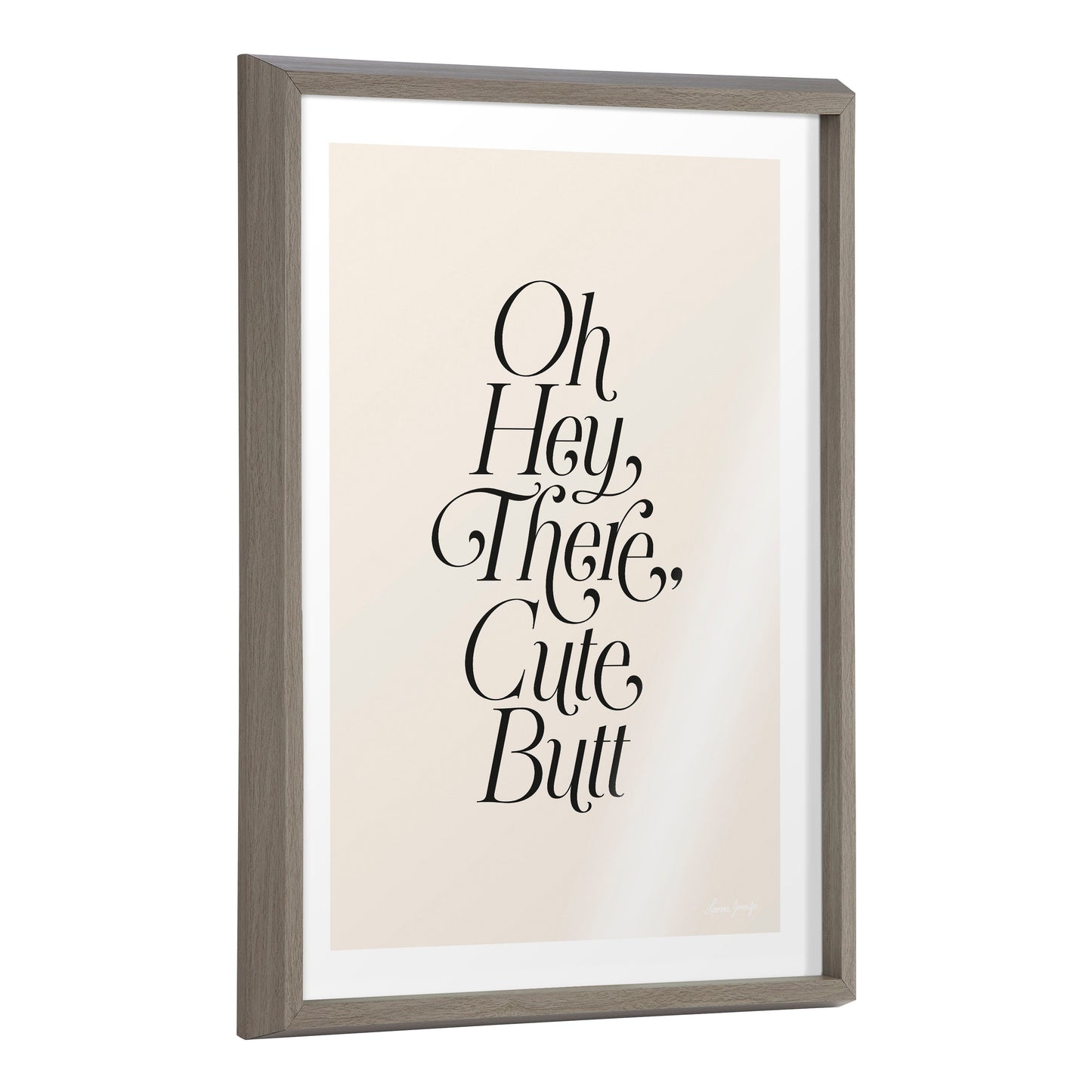 Blake Nice Butt Framed Printed Glass by Leonora Jennifer Benza of Yellow Heart Art