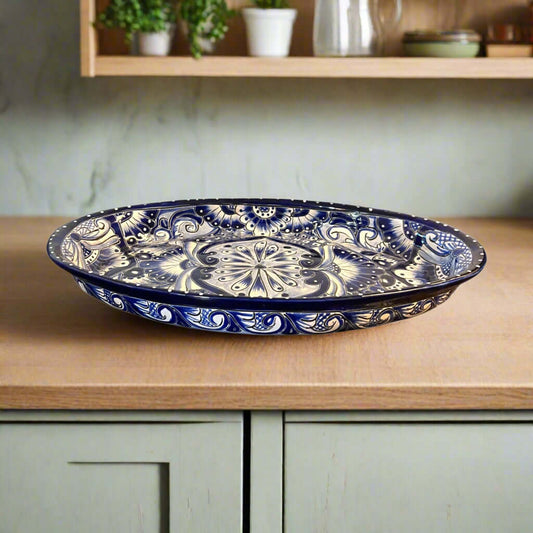 Talavera Oval Serving Platter | Blue & White Mexican Kitchenware