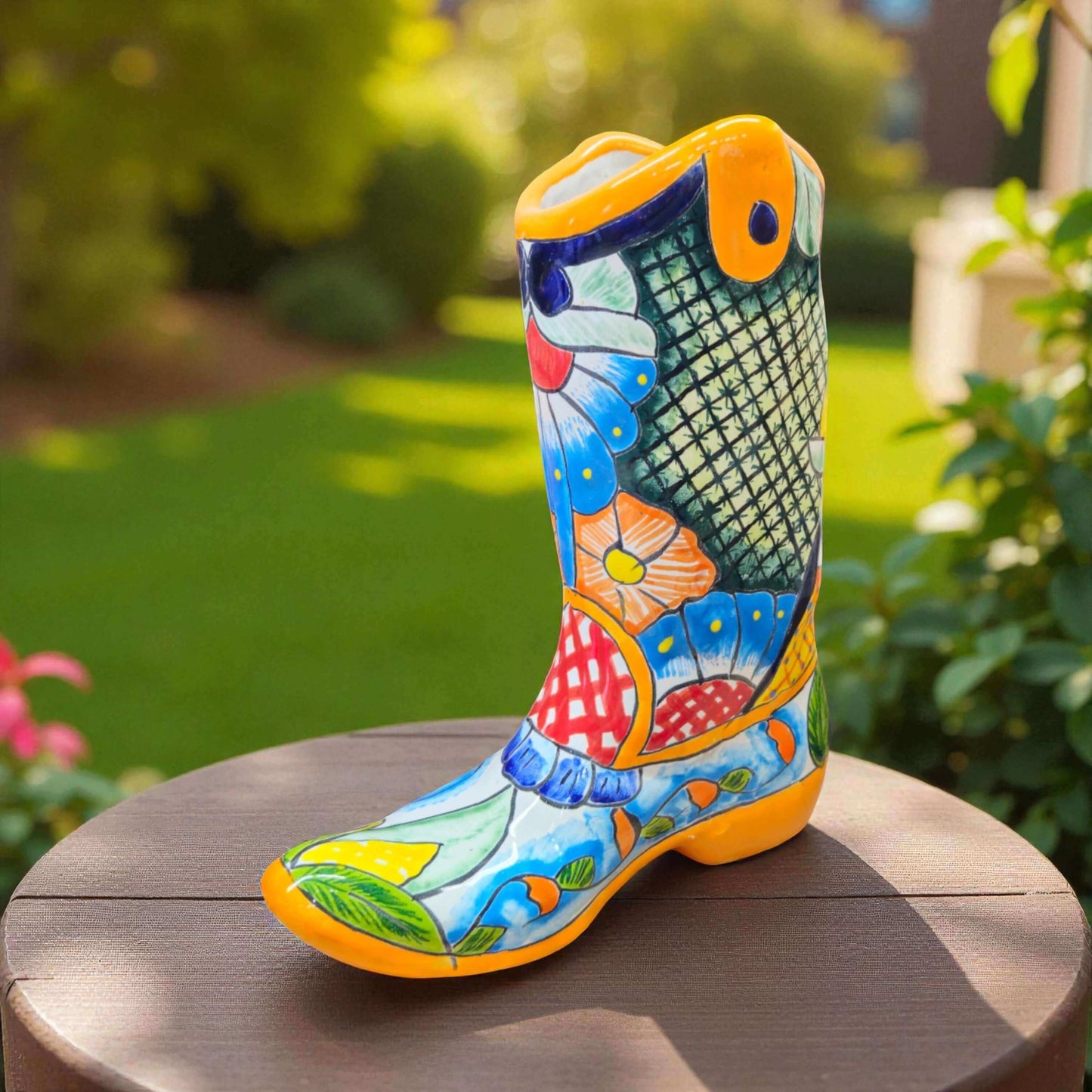 Talavera Boot Planter | Hand-Painted Mexican Flower Pot Art