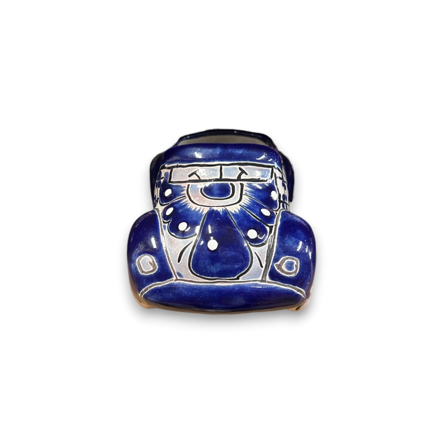 Small Talavera Car Planter | Blue & White Handmade Ceramic Pot