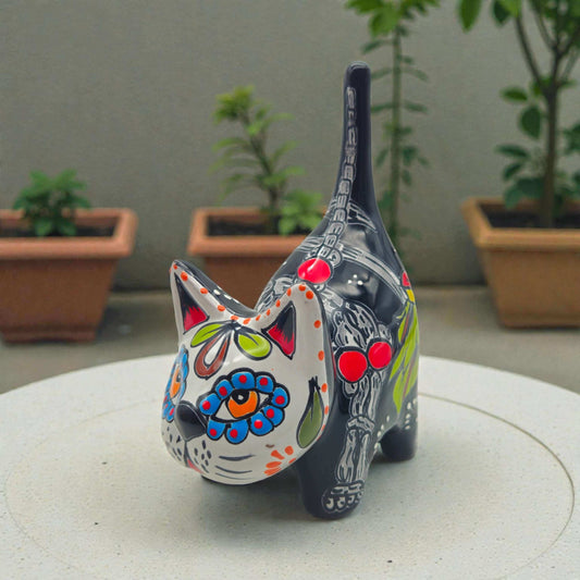 Talavera Cat Figurine | Day of the Dead Handmade Art