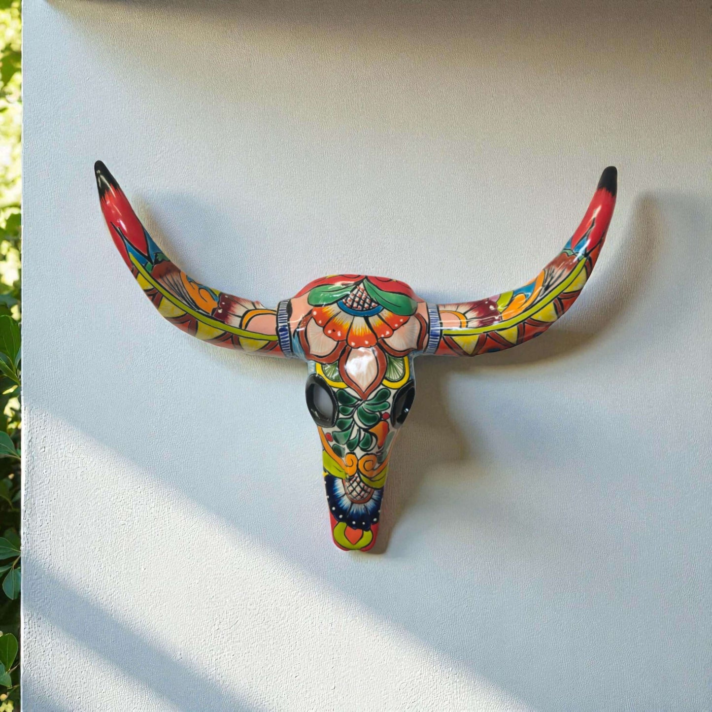 Talavera Longhorn Wall Decor | Handmade Mexican Bull Skull Art