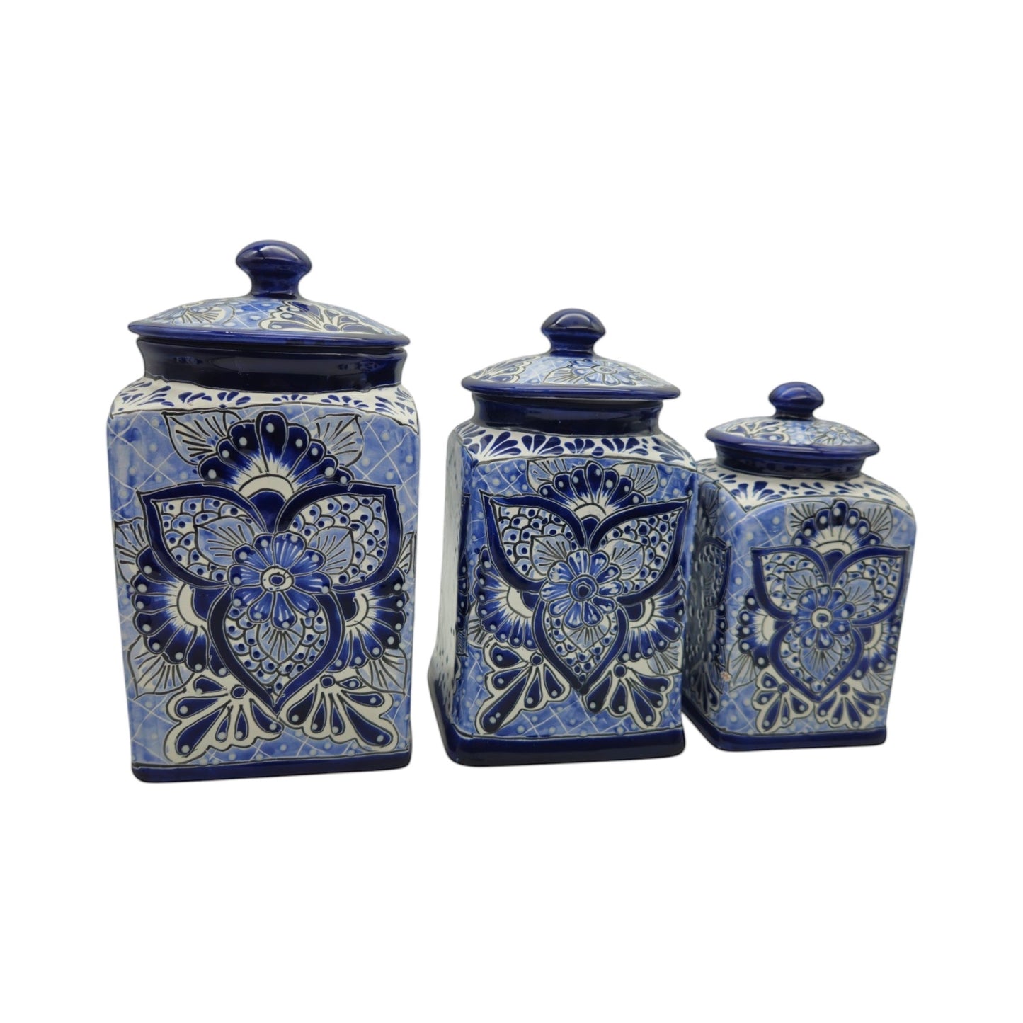Blue Talavera Canister Set | Handmade Mexican Ceramic Jars