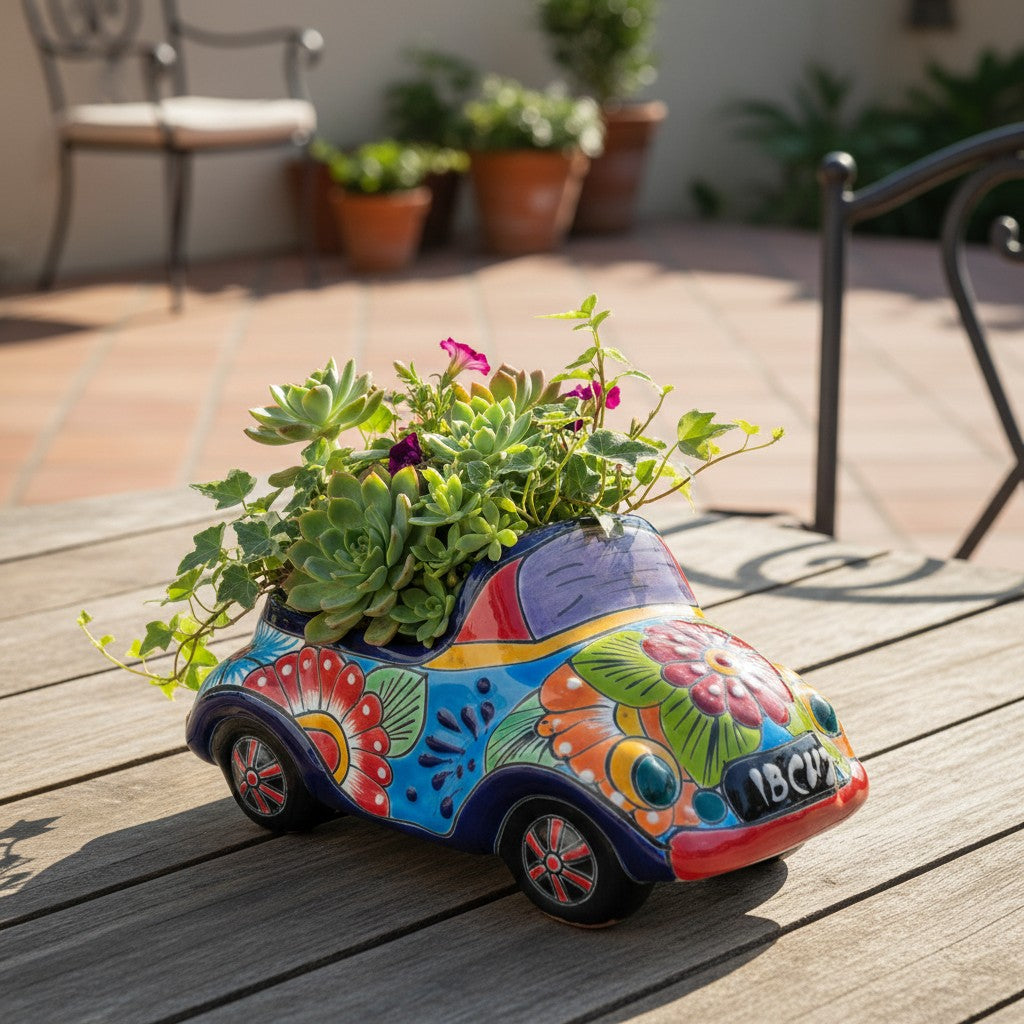 Small Talavera Car Planter | Ceramic Car Statue