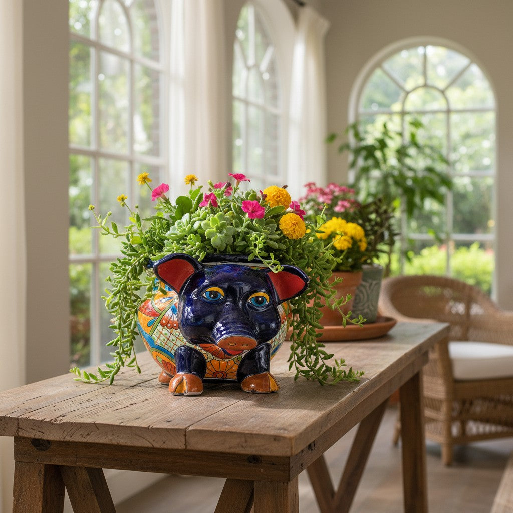 Talavera Pig Planter | Colorful Hand-Painted Mexican Animal Pot