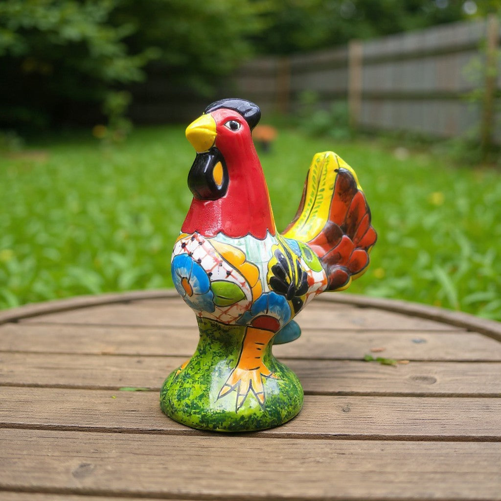Talavera Rooster Statue | Mexican Folk Art Chicken Decor