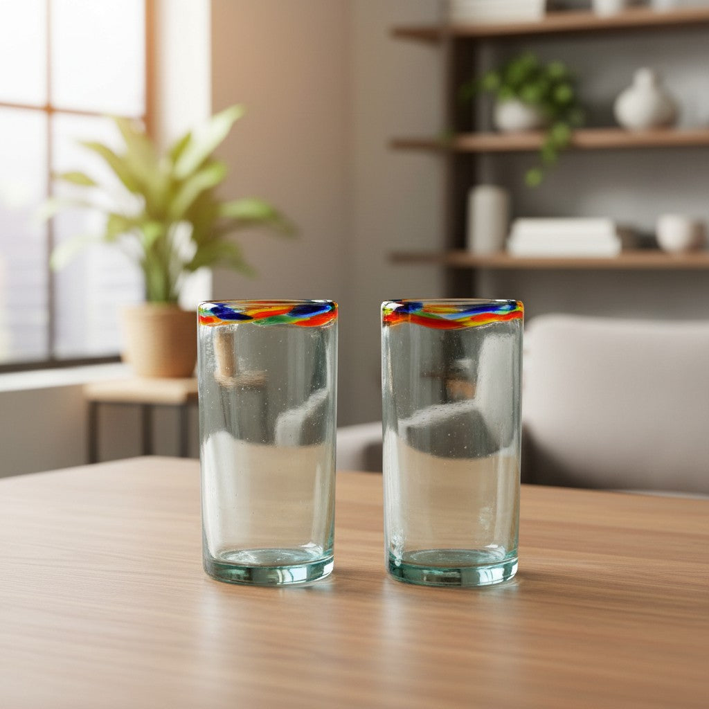 Hand-Blown Colorful Tumbler Glass | Confetti Rim