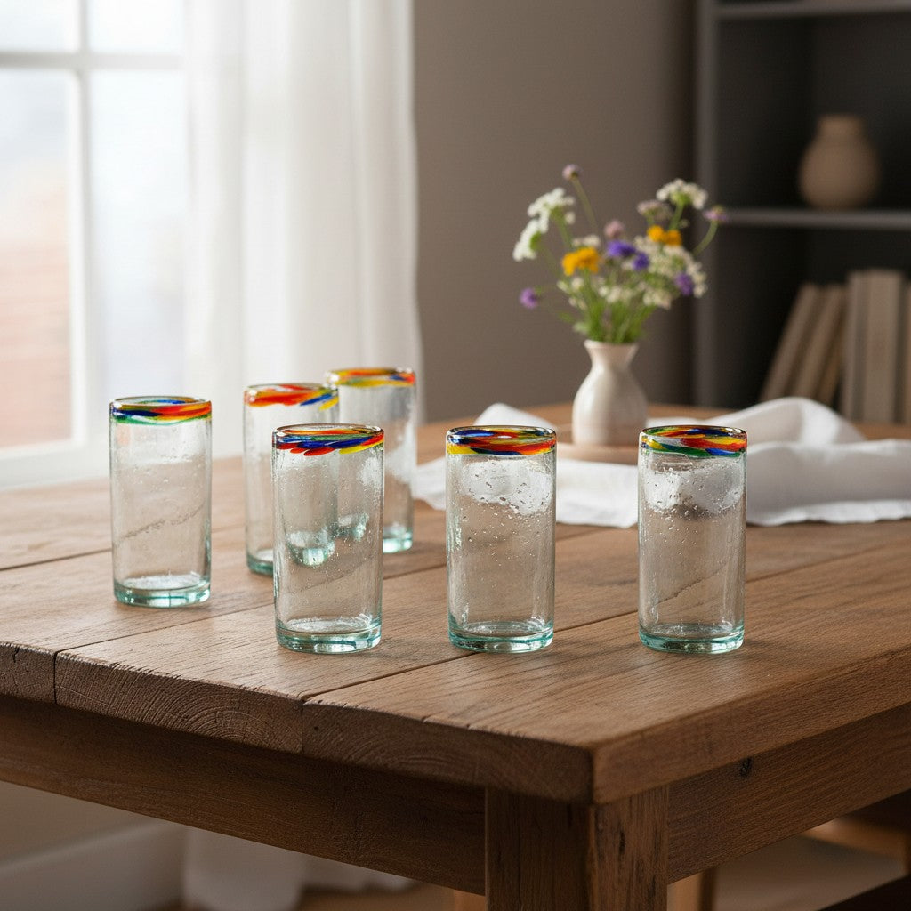 Hand-Blown Colorful Tumbler Glass | Confetti Rim