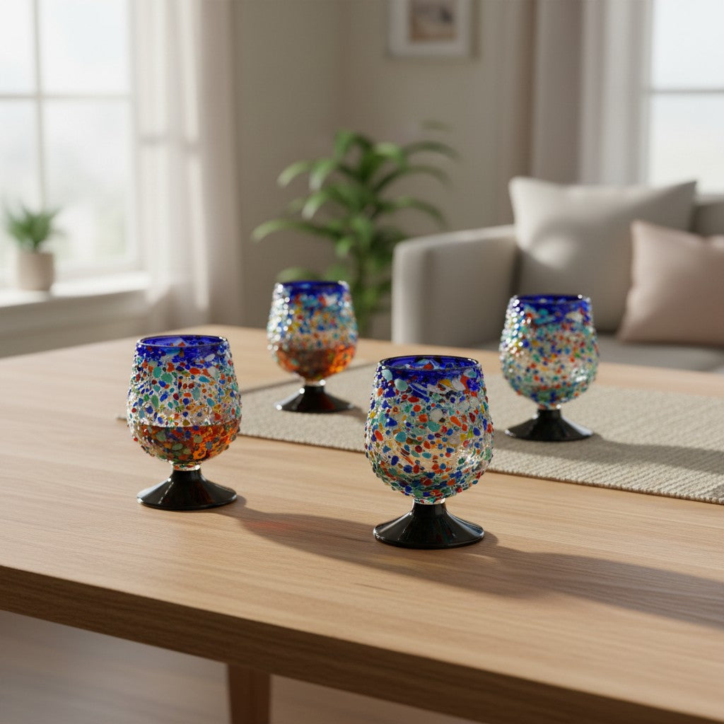 Mexican Confetti Rock Shot Glass | Blue Rim Cognac Style