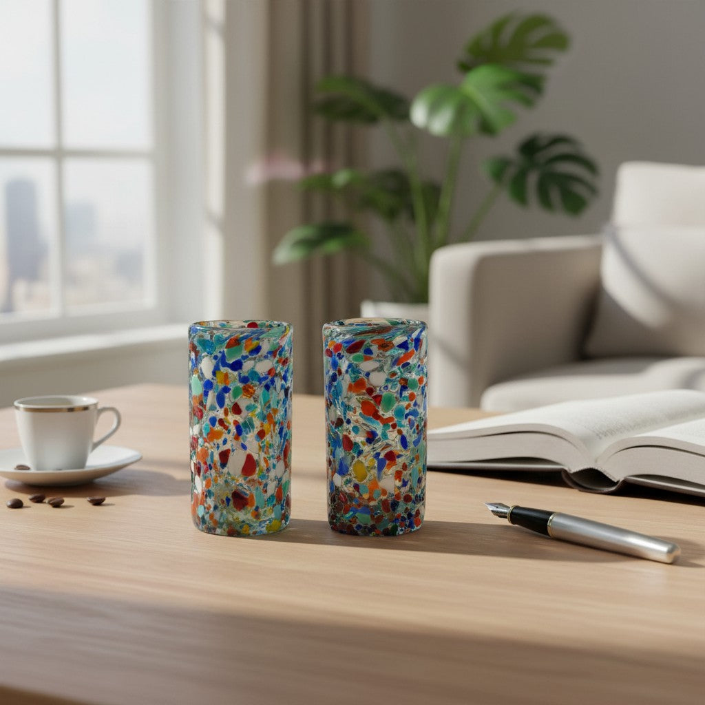 Hand-Blown Double Shot Glass | Mexican Confetti Glassware