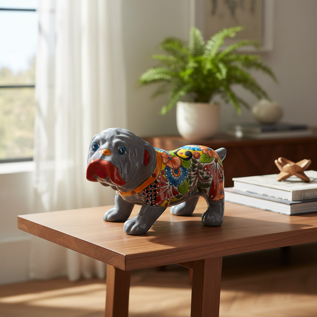 Medium Handmade Talavera Dog Statue | Hand-Painted Animal Artwork