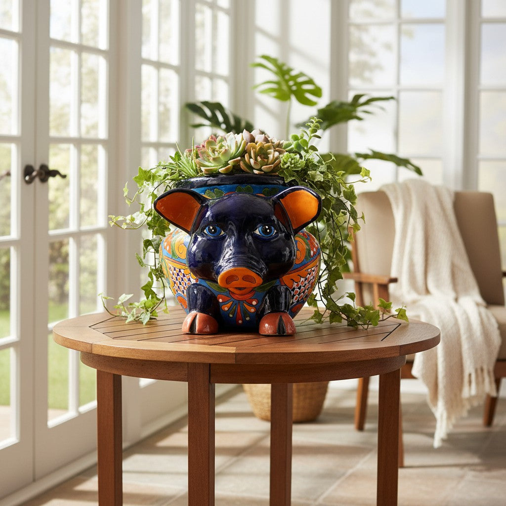 Talavera Pig Planter | Colorful Hand-Painted Mexican Animal Pot