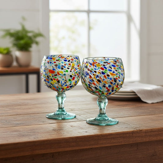 Handblown Mexican Shrimp Cocktail Glass | Confetti Pebble Fishbowl