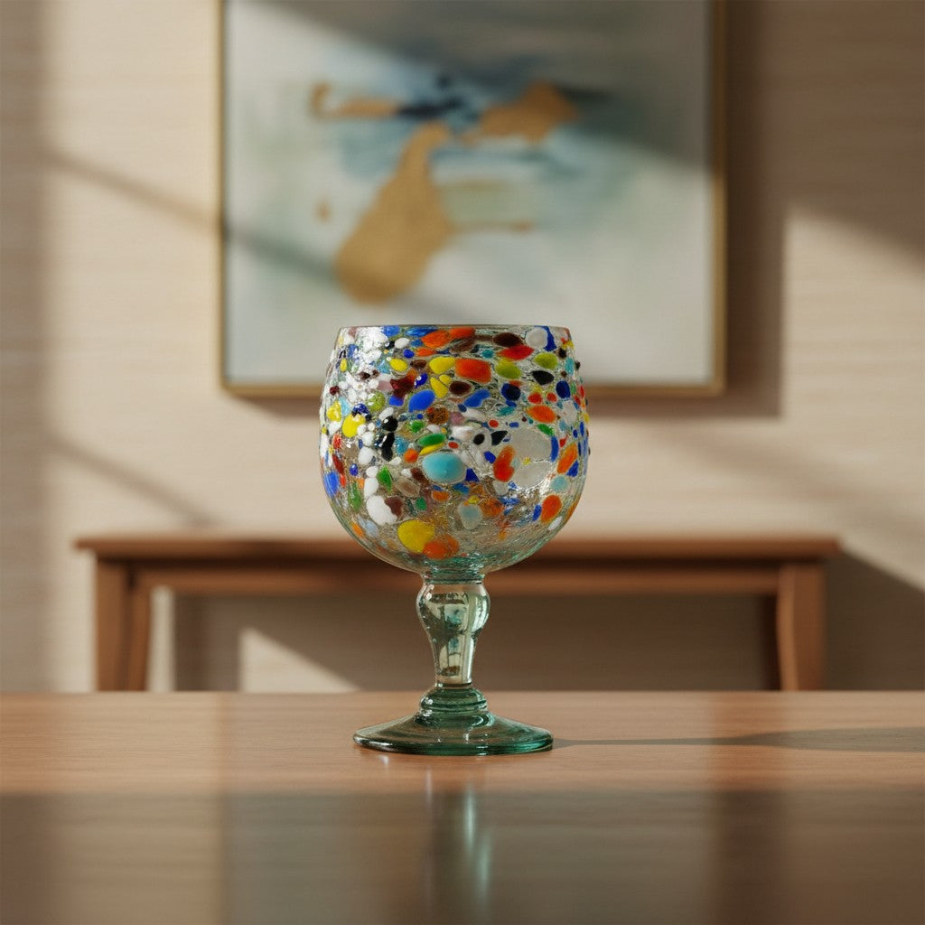 Handblown Mexican Shrimp Cocktail Glass | Confetti Pebble Fishbowl