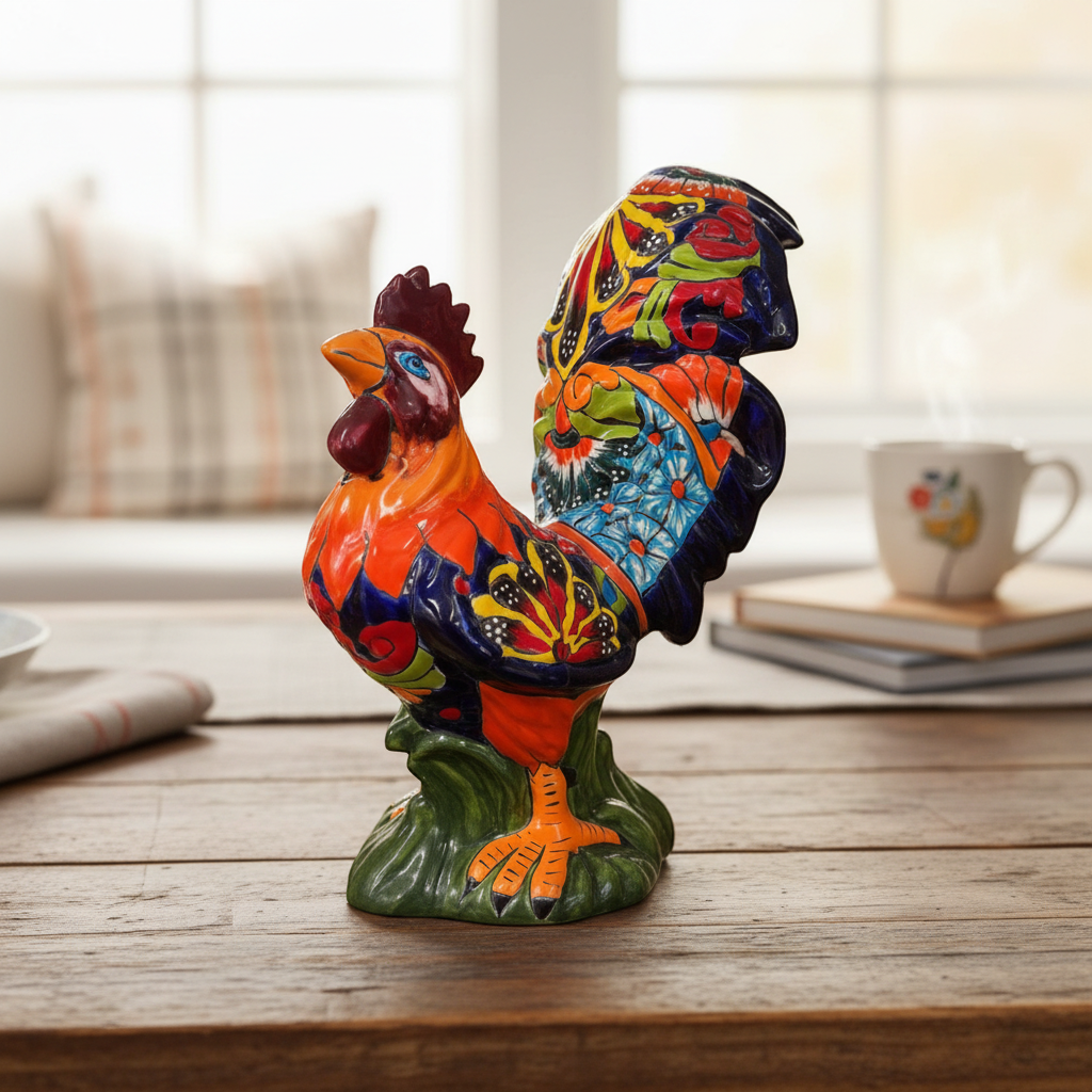 Large Talavera Rooster Statue | Hand-Painted Ceramic Decor