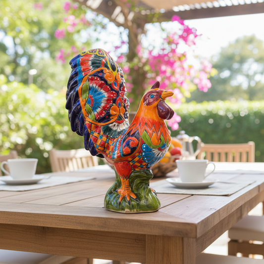 Large Talavera Rooster Statue | Hand-Painted Ceramic Decor