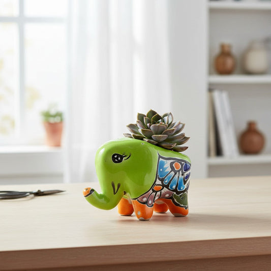 Talavera Elephant Planter | Colorful Hand-Painted Ceramic Animal Pot
