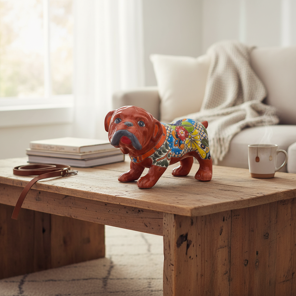 Medium Handmade Talavera Dog Statue | Hand-Painted Animal Artwork